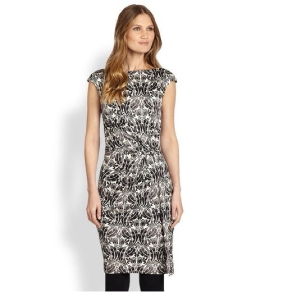 Tory Burch Odila Floral Print Silk Dress-Cream/Brown/Black-Women Size Small